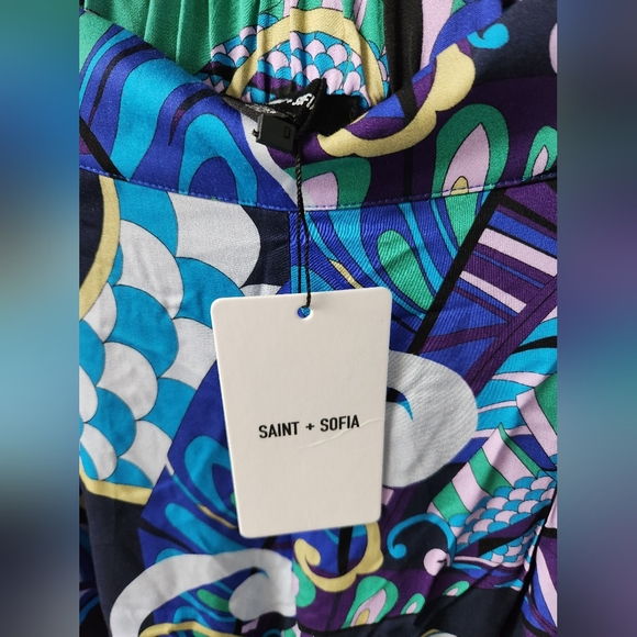 Saint & Sofia Wide Leg Pant, Blue Palm, Size US 8 - Picture 9 of 11